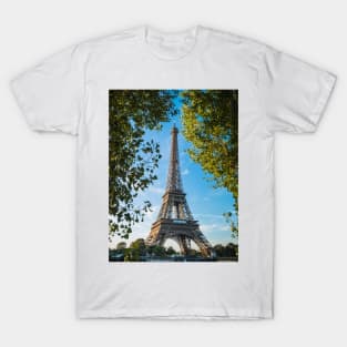 The Eiffel Tower Framed by Trees on the River Seine T-Shirt